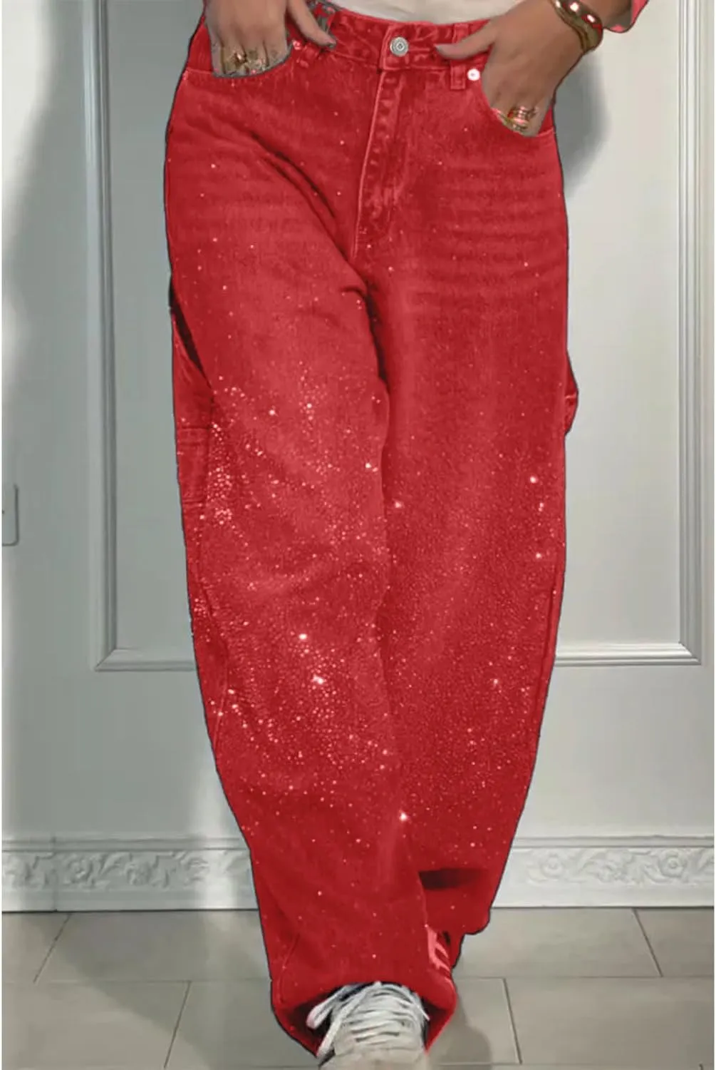 High Waisted Baggy Jeans for Women Diamond Straight Loose Jeans Fashion Vintage Boyfriend Denim Pants