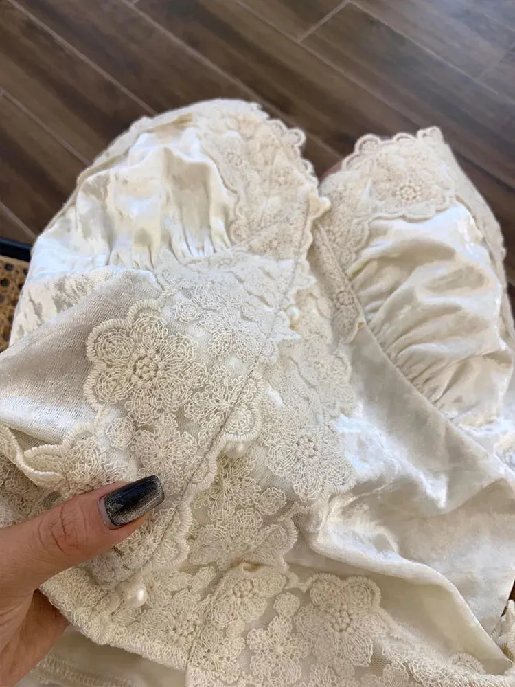 Hnewly High Street Simple Tank Top Vintage Spring Summer Beige Camisole Pearl Fashion Off Shoulder Casual Lace Vest Coquette Mori Girl