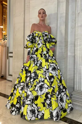 Jacquard Printed Off-The-Shoulder Princess Dress