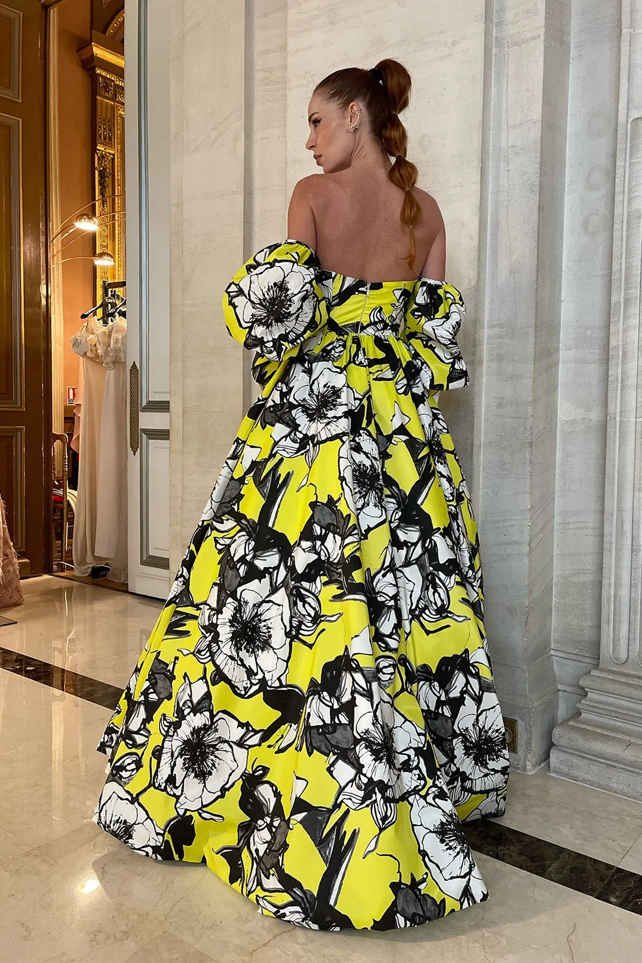 Jacquard Printed Off-The-Shoulder Princess Dress