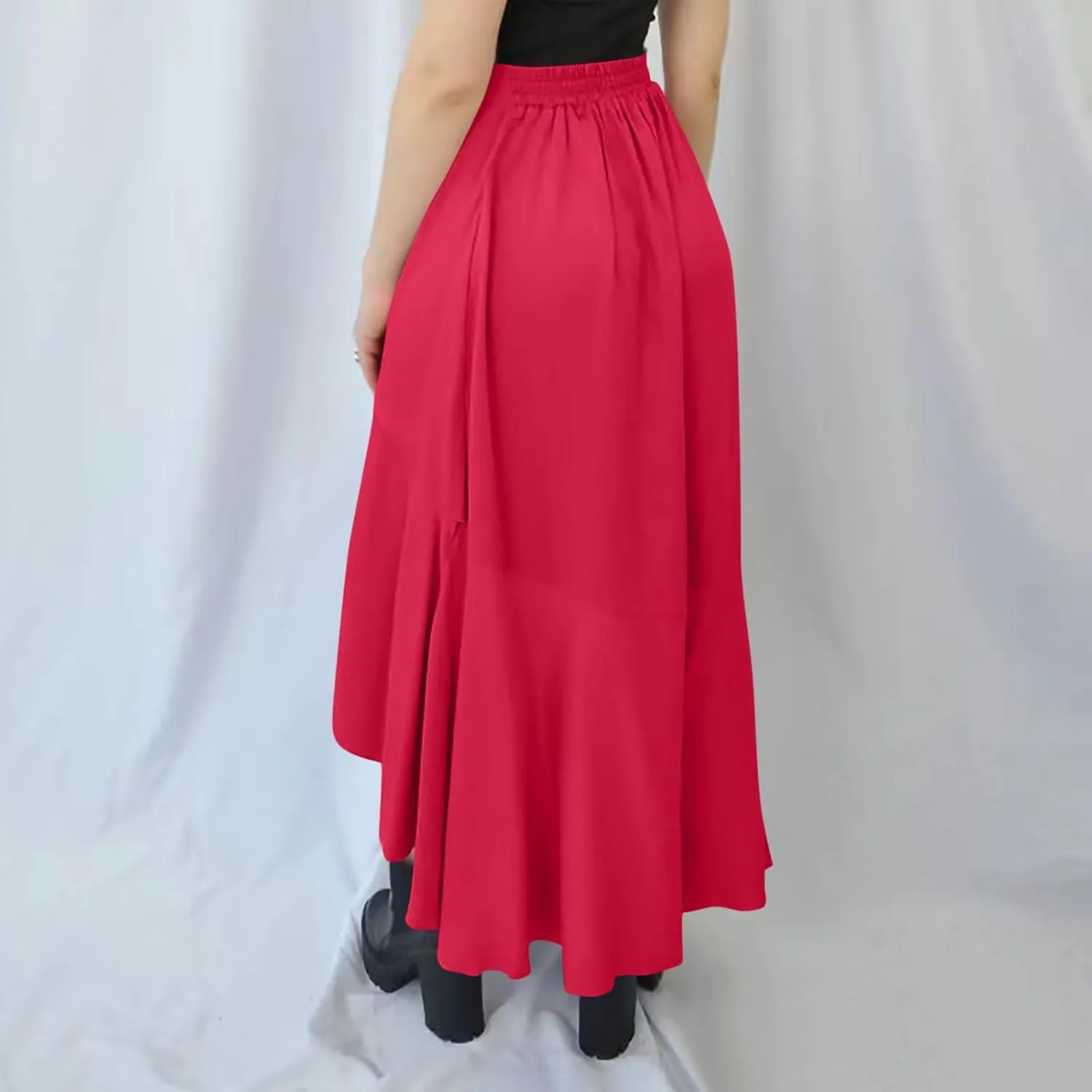 JOAU High Waist Wrap Irregular Flowy Ruffle Skirts for Women Trendy Summer High Low Slit Front A-line Midi Skirt