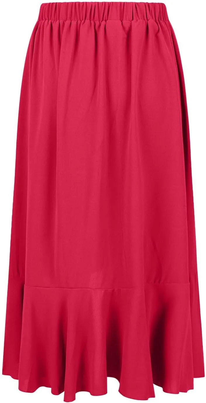 JOAU High Waist Wrap Irregular Flowy Ruffle Skirts for Women Trendy Summer High Low Slit Front A-line Midi Skirt