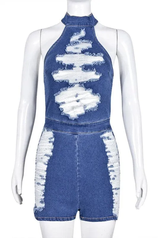 JZ392 Ripped Denim Rompers