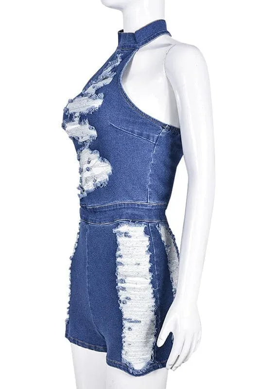 JZ392 Ripped Denim Rompers