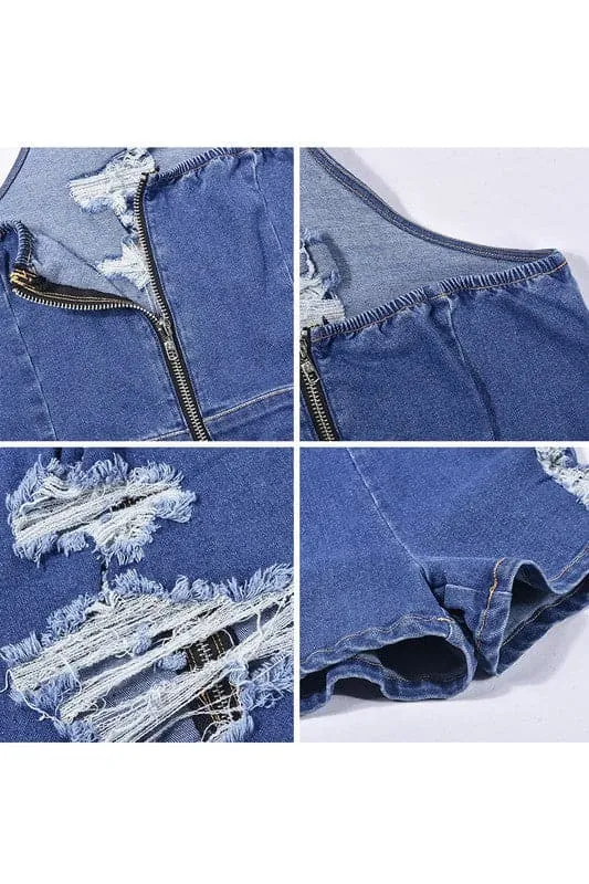 JZ392 Ripped Denim Rompers
