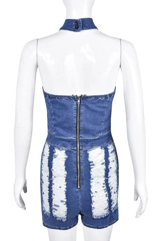 JZ392 Ripped Denim Rompers