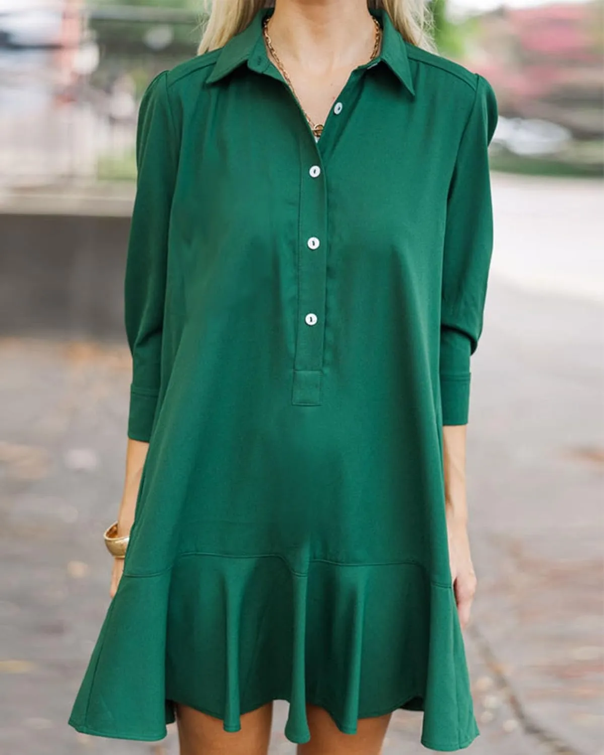 Kedera Womens Tunic Shirt Mini Dress Long Sleeves Short Dress Button Up Ruffle Hem Shift Dresses with Pockets