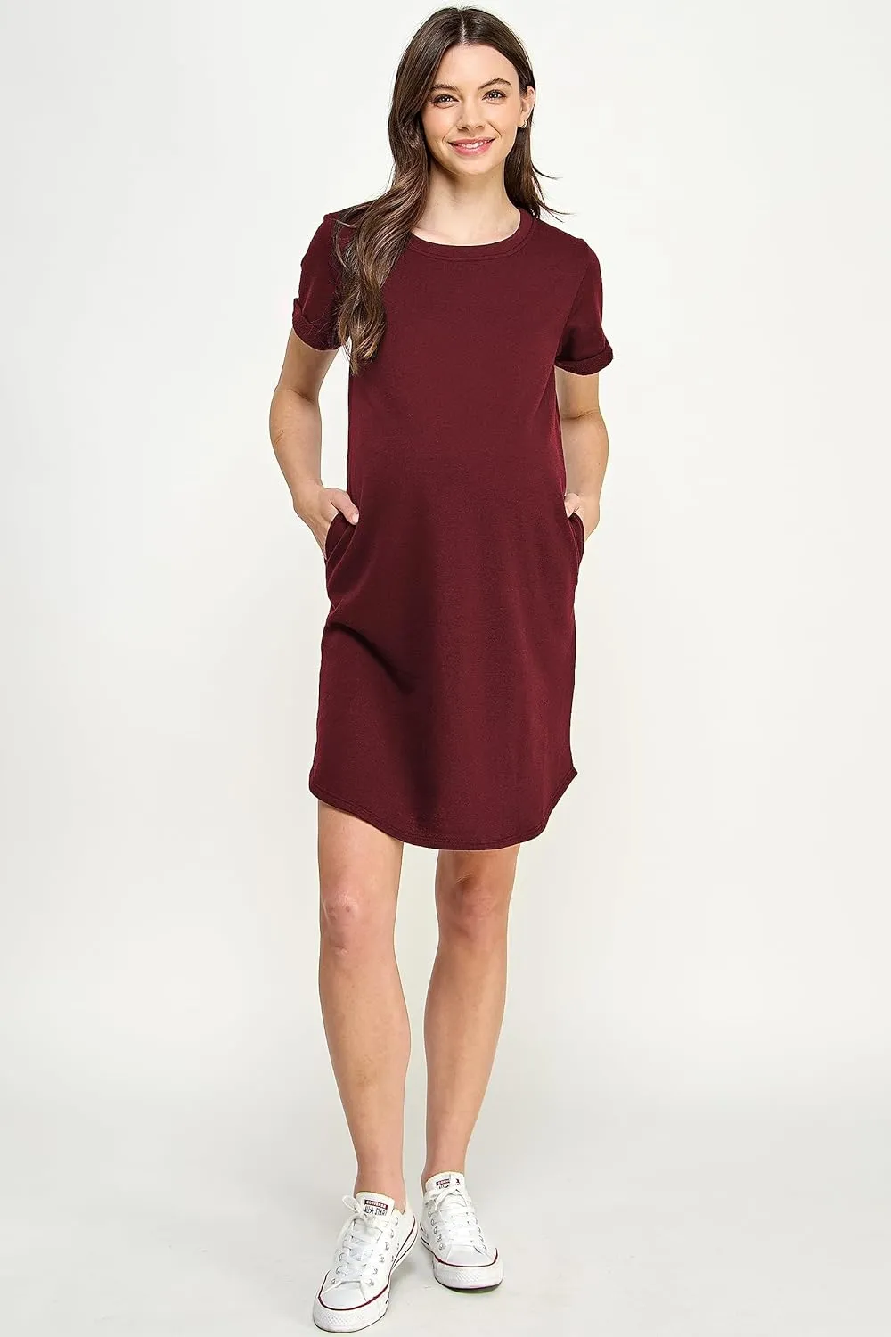 LaClef Womens Short Sleeve Maternity T-Shirt Dress with Pockets