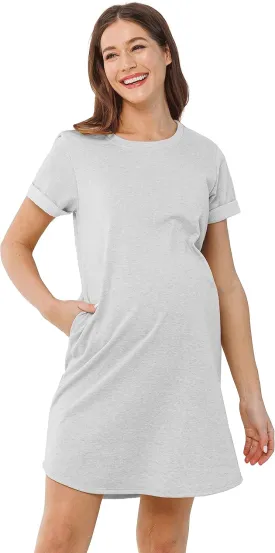 LaClef Womens Short Sleeve Maternity T-Shirt Dress with Pockets
