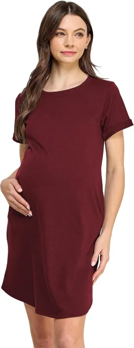 LaClef Womens Short Sleeve Maternity T-Shirt Dress with Pockets