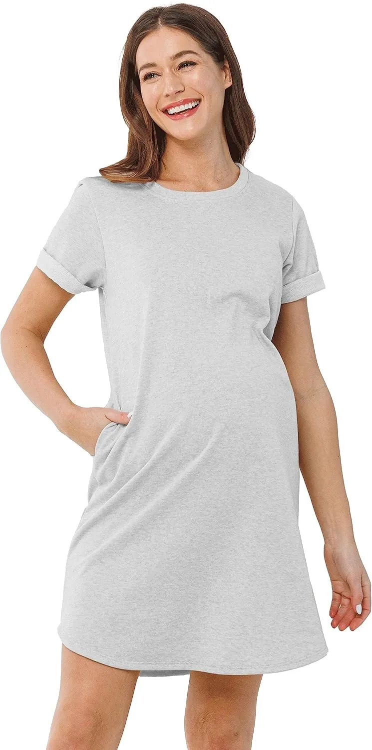 LaClef Womens Short Sleeve Maternity T-Shirt Dress with Pockets