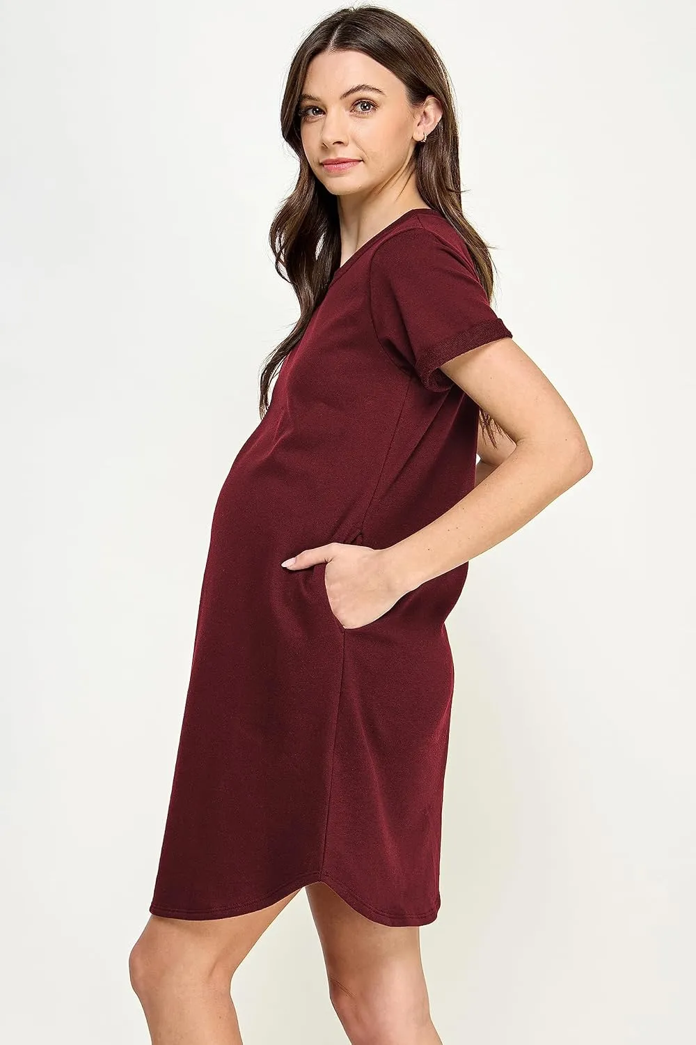 LaClef Womens Short Sleeve Maternity T-Shirt Dress with Pockets