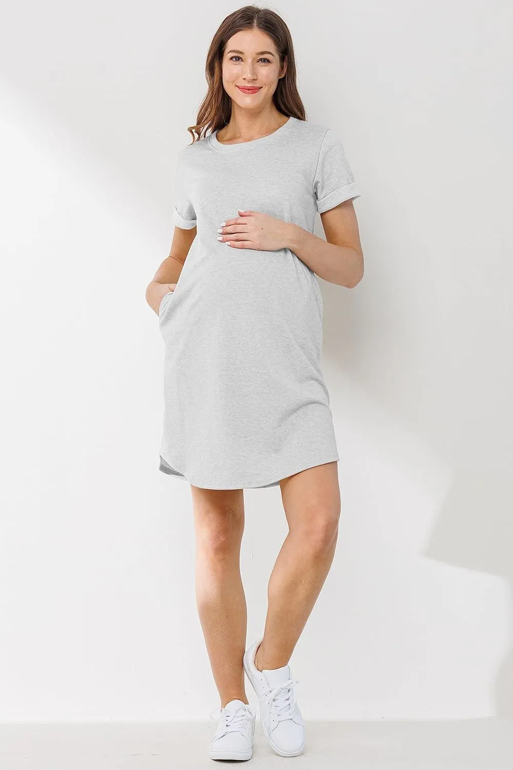 LaClef Womens Short Sleeve Maternity T-Shirt Dress with Pockets
