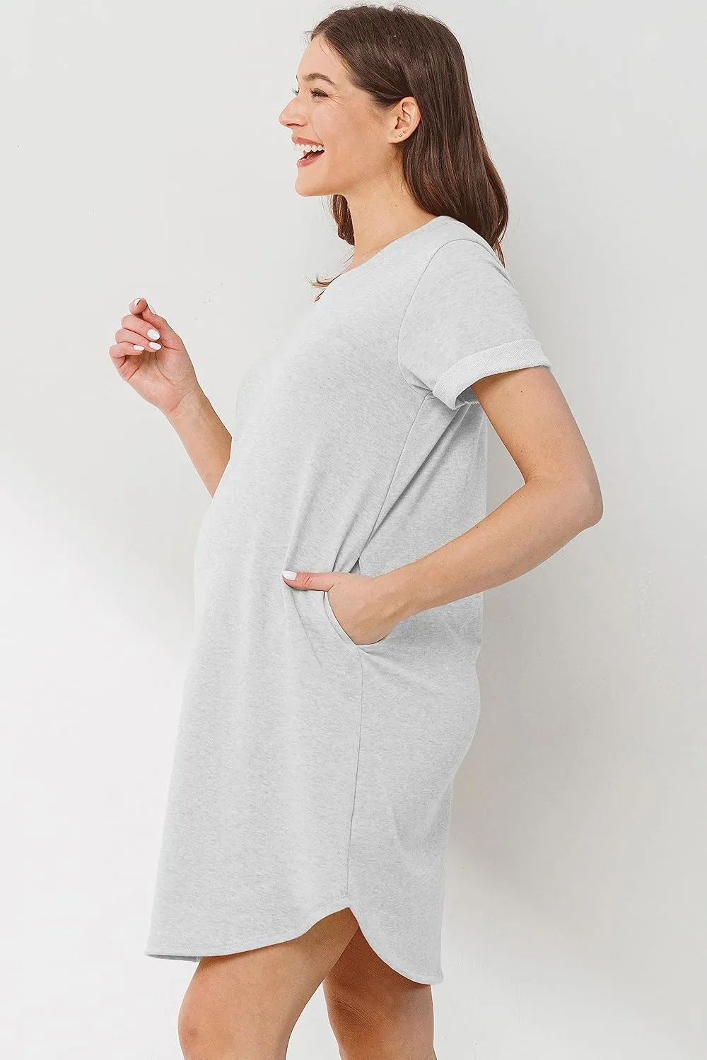 LaClef Womens Short Sleeve Maternity T-Shirt Dress with Pockets
