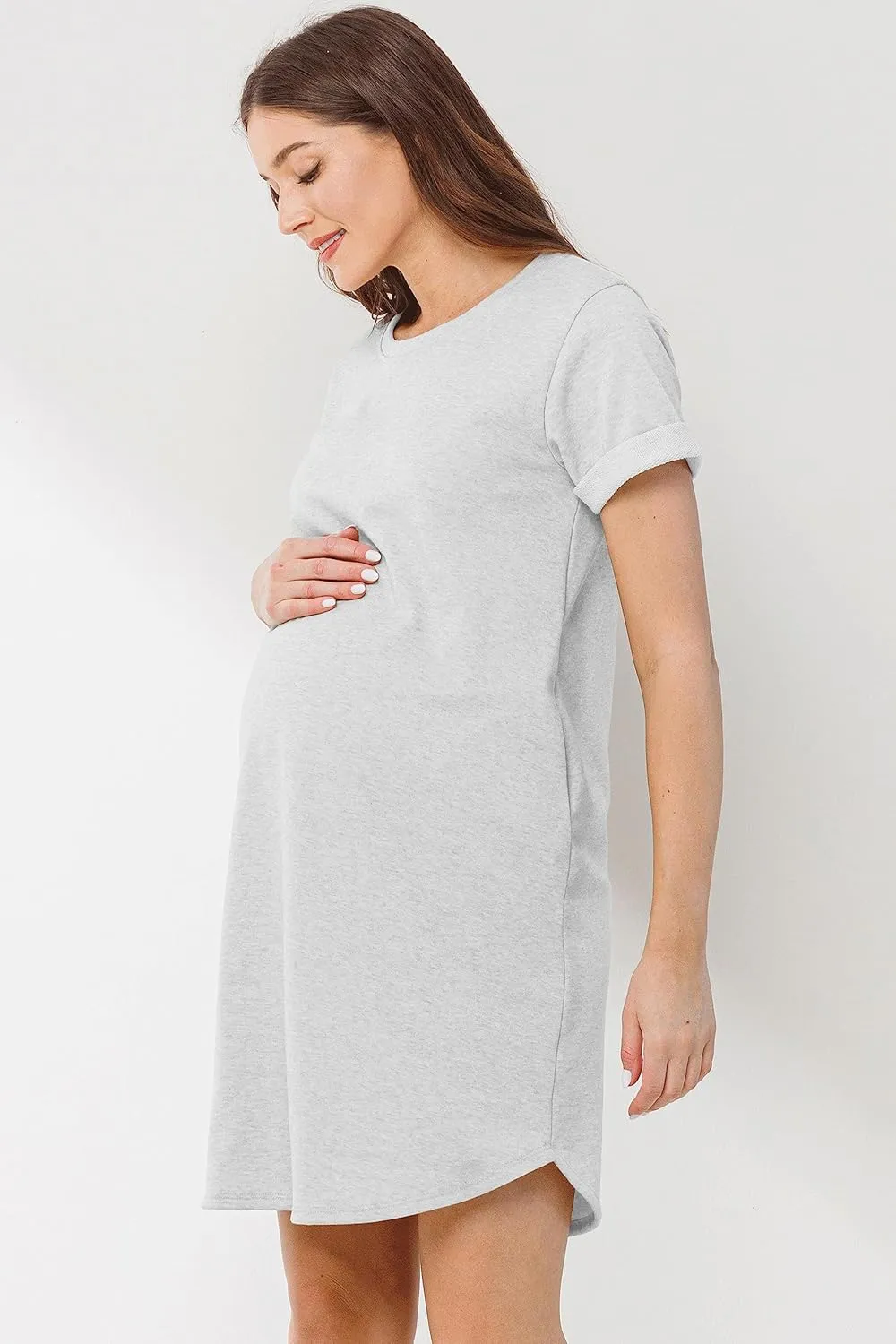 LaClef Womens Short Sleeve Maternity T-Shirt Dress with Pockets
