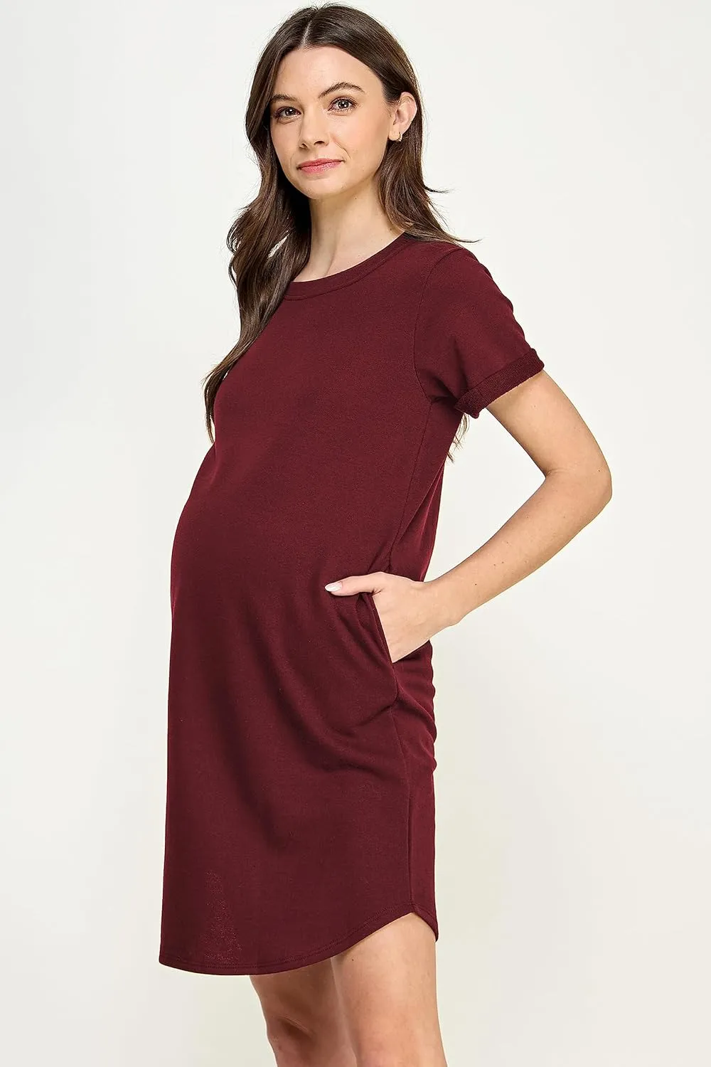 LaClef Womens Short Sleeve Maternity T-Shirt Dress with Pockets