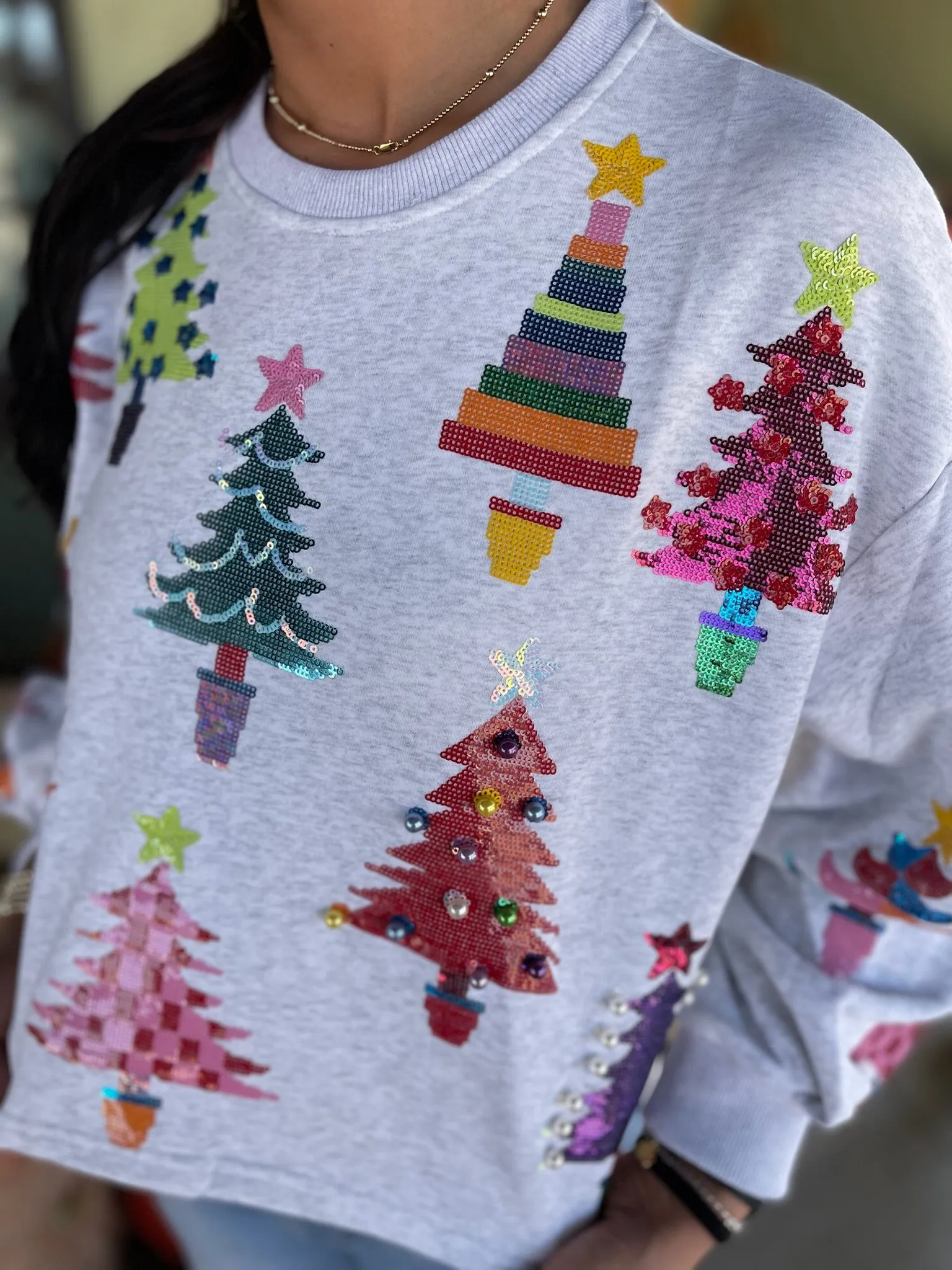 Light Grey Colorblock Trees Sweatshirt