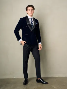 Limited Edition Men's 2-Pieces Double Breasted Slim Fit Navy Velvet Tuxedo