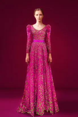 Long-Sleeved Sequined A-Line Dress