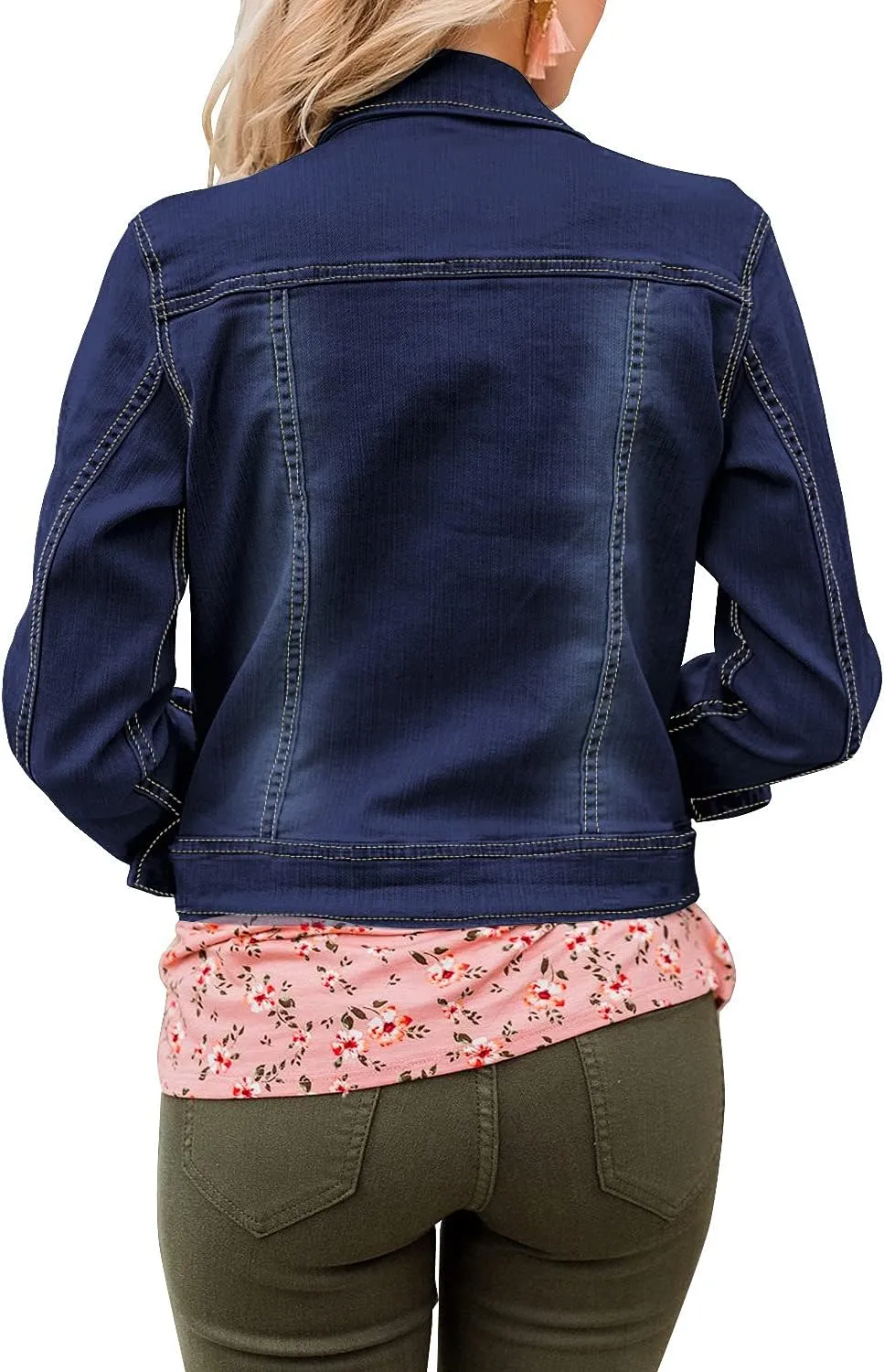 LookbookStore Women's Basic Long Sleeves Button Down Fitted Denim Jean Jackets