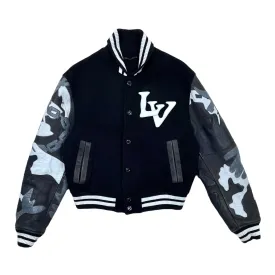 Louis Vuitton Chains Camo Varsity Jacket Black Grey Pre-Owned