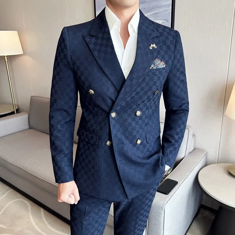 Luxury Checkered Double-Breasted Suit