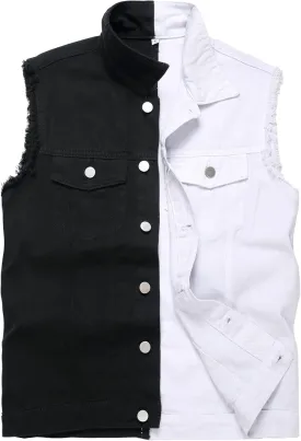 Men's Denim Vest,Sleeveless Jacket Slim Fit Vintage Casual Ripped Summer Jean Vest for Men