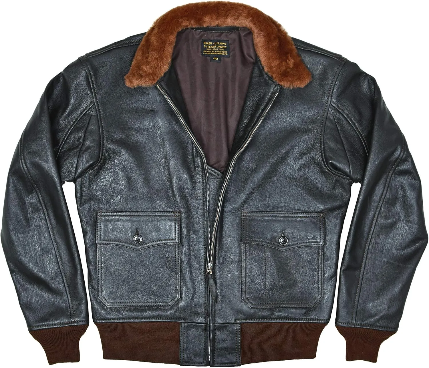 Men's G-1 Buaer 55j14 US Naval Military Spec Leather Flight Bomber Jacket