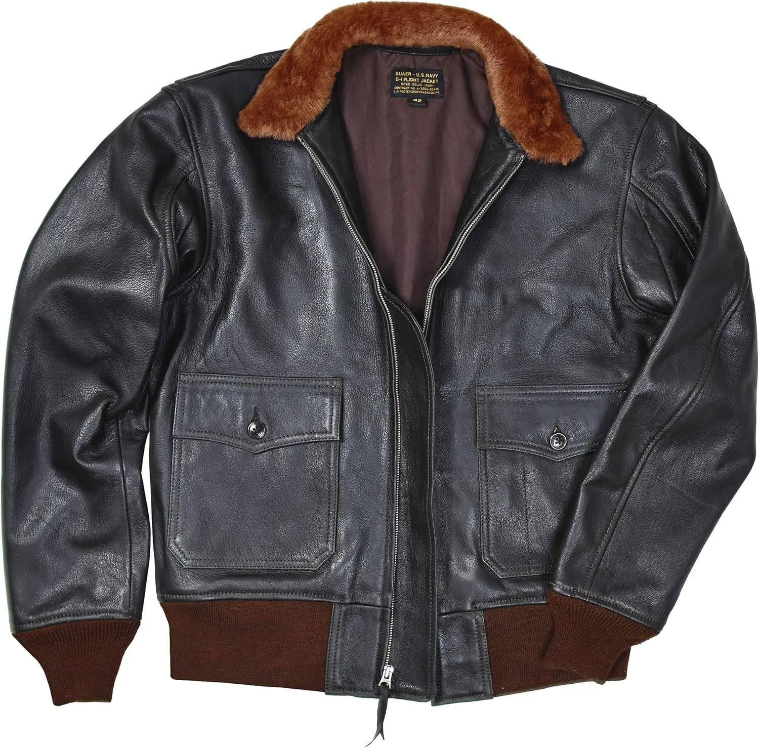 Men's G-1 Buaer 55j14 US Naval Military Spec Leather Flight Bomber Jacket
