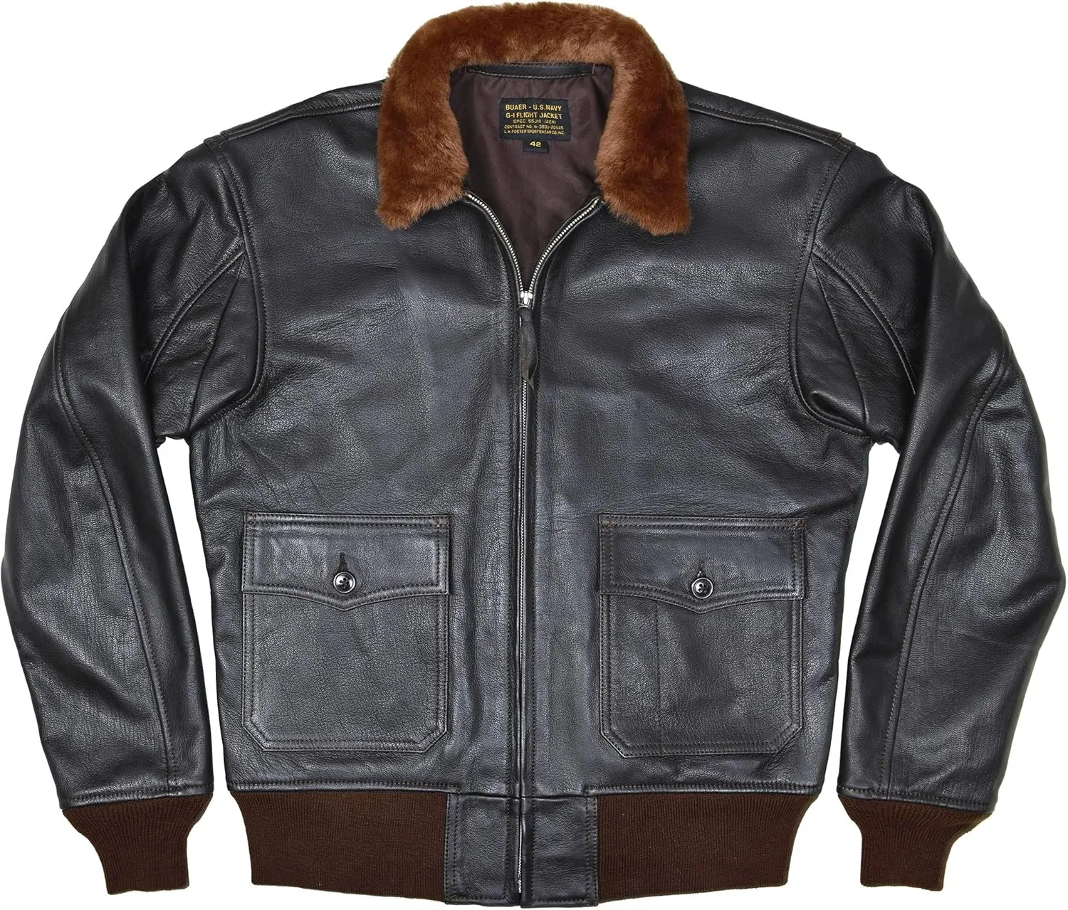 Men's G-1 Buaer 55j14 US Naval Military Spec Leather Flight Bomber Jacket