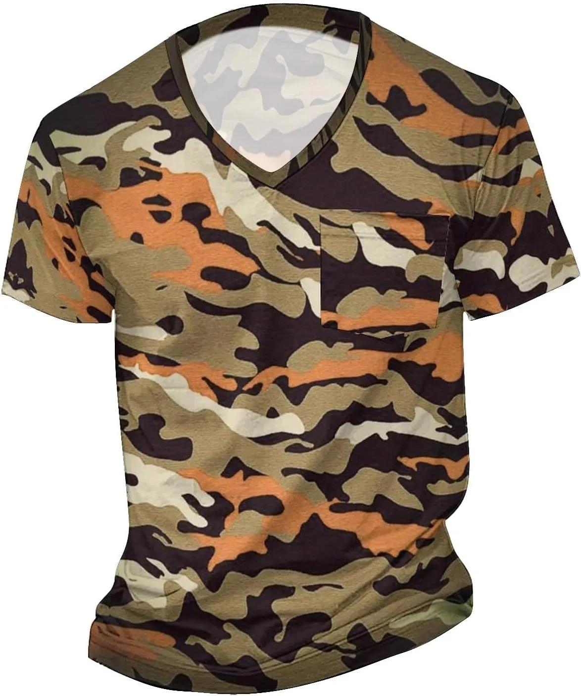 Mens Outdoor Fishing Tshirts V Neck Camouflage Hiking Army Training T-Shirts Short Sleeve Camping Hunting Active Tops
