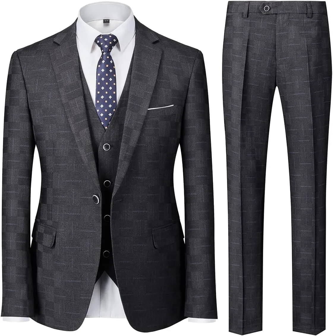 Mens Plaid Suit Slim Fit 3 Pieces Casual Checked Vintage Tuxedo Suit for Men for Wedding Business Party Blazer Pants & Vest