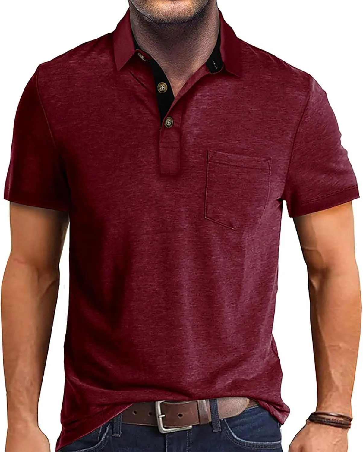 Men's Polo Shirts Summer Short Sleeve Casual 3 Button T-Shirts Classic Basic Golf Work Tees Tops with Pocket