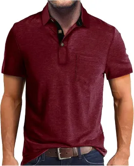 Men's Polo Shirts Summer Short Sleeve Casual 3 Button T-Shirts Classic Basic Golf Work Tees Tops with Pocket