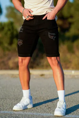 Men's Ripped Short Jean - Black