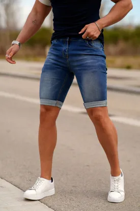 Men's Strentch Skinny Denim Short - Blue