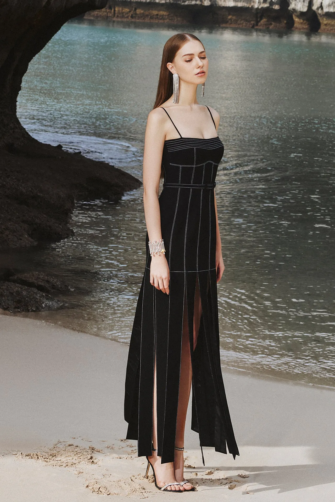 Midi Dress with a Multi Slit Skirt