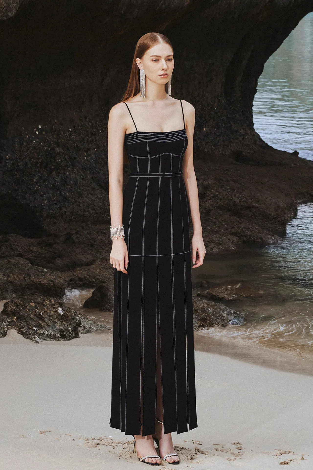Midi Dress with a Multi Slit Skirt