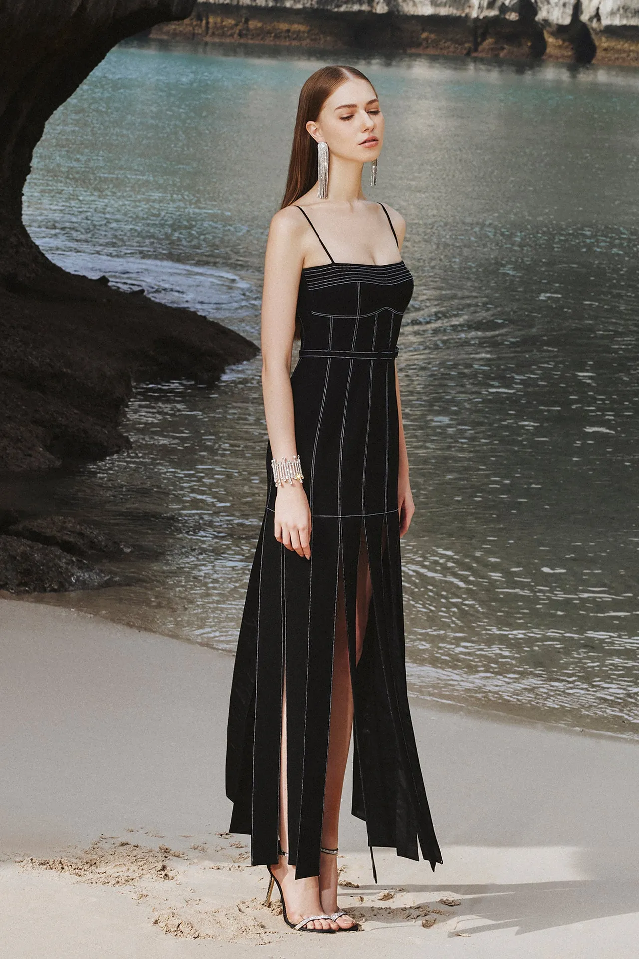 Midi Dress with a Multi Slit Skirt