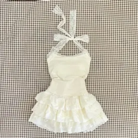 MQTIME  -  Fashion Sexy Lace Bow Slim Fit Camisole Vest Tops Women  Y2k E-Girl High Waist Cake Skirts  Summer New Two Piece Sets
