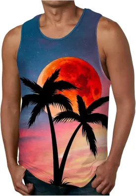 NaRHbrg Palm Tree Tanks Tops for Mens Cool Printed Graphic Sleeveless Tank Top Muscle Shirt for Workout Gym Jogging