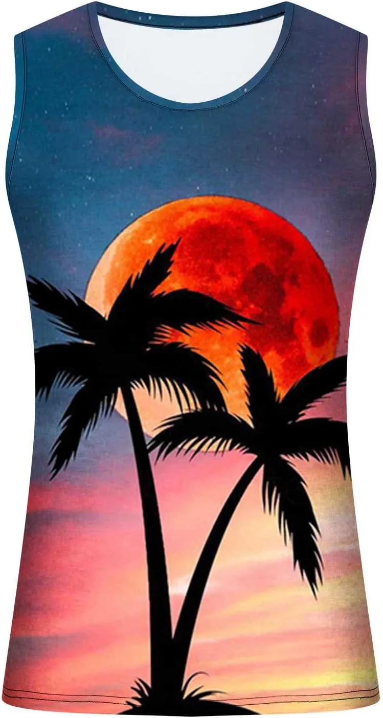 NaRHbrg Palm Tree Tanks Tops for Mens Cool Printed Graphic Sleeveless Tank Top Muscle Shirt for Workout Gym Jogging