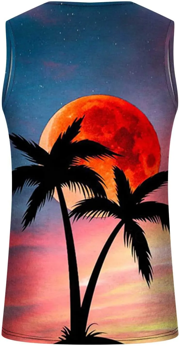 NaRHbrg Palm Tree Tanks Tops for Mens Cool Printed Graphic Sleeveless Tank Top Muscle Shirt for Workout Gym Jogging