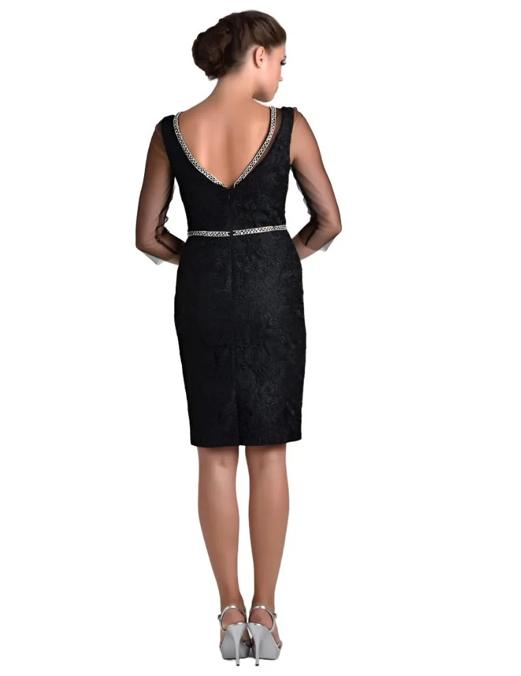 Nina Canacci M215 Size 8 Short Lace Fitted Cocktail Dress sheer sleeve high neck