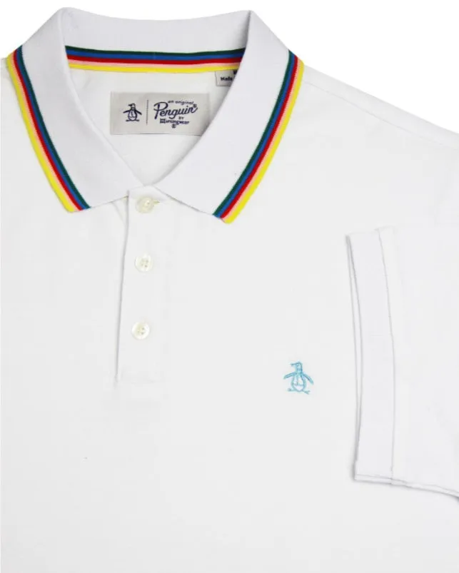 Original Penguin Rainbow Tipped Pique Polo Shirt - Bright White