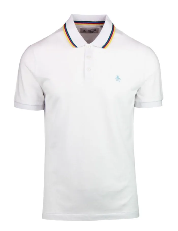 Original Penguin Rainbow Tipped Pique Polo Shirt - Bright White
