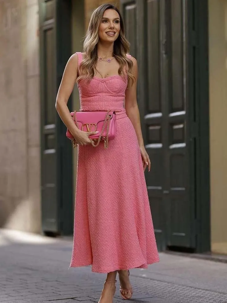 Pink Maxi Skirt  2Pcs Set