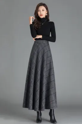 Plaid High Waist Winter Wool Skirt 3784