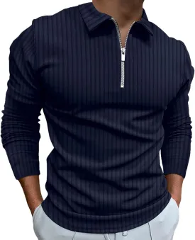 Polo Shirts for Men Golf Shirts Long Sleeve Zip Up Lapel Business Smart Casual Tops Henley V Neck Rugby