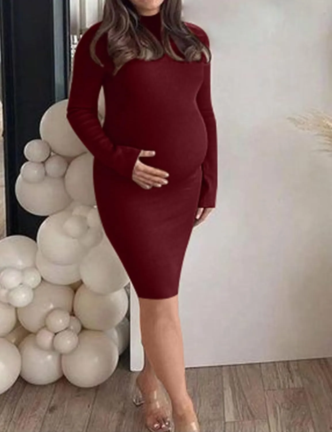 Rheane Turtleneck Maternity Dress, Pregnancy Dress for Fall & Winter; Maternity Sweater Dress for Baby Shower, Christmas
